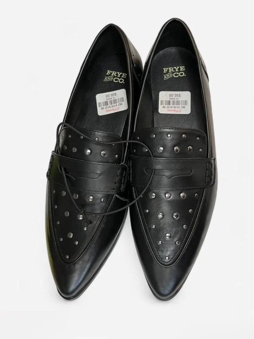 Frye & Co Elara Black Faux Leather Studded Penny Loafers Women’s 9 M NWT
